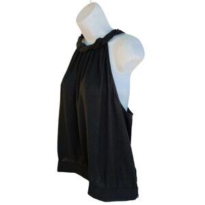 Ann Taylor Womens Blouson Top Halter sz Large High Twisted Neck Tie Back  Black